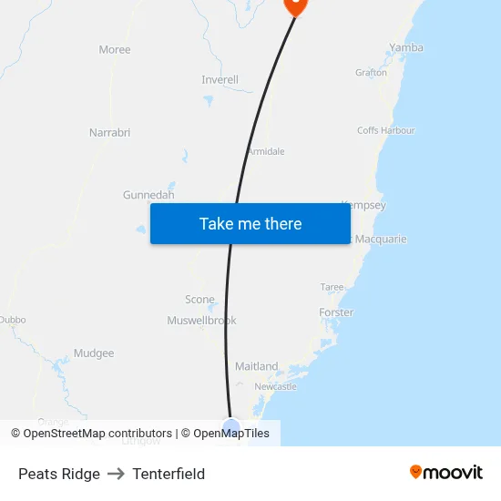 Peats Ridge to Tenterfield map