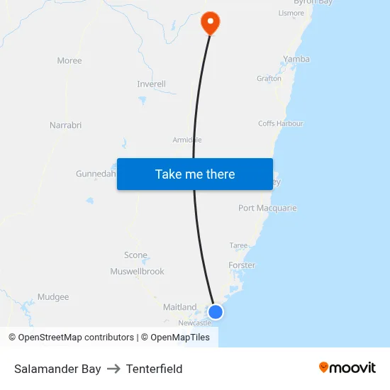 Salamander Bay to Tenterfield map