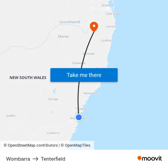 Wombarra to Tenterfield map