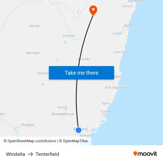 Windella to Tenterfield map