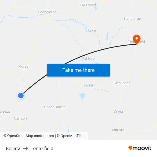 Bellata to Tenterfield map