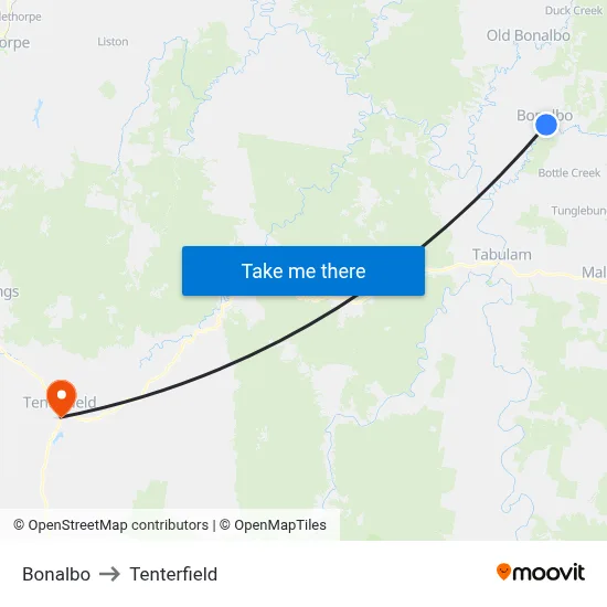 Bonalbo to Tenterfield map