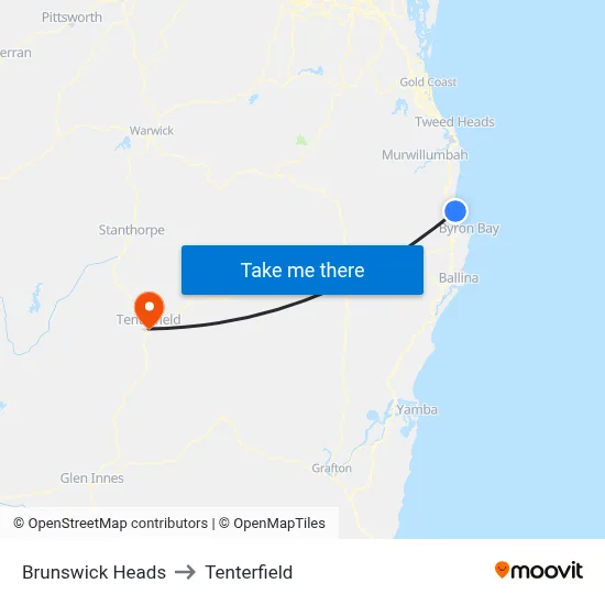 Brunswick Heads to Tenterfield map