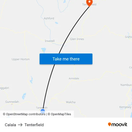Calala to Tenterfield map