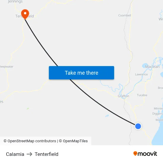 Calamia to Tenterfield map