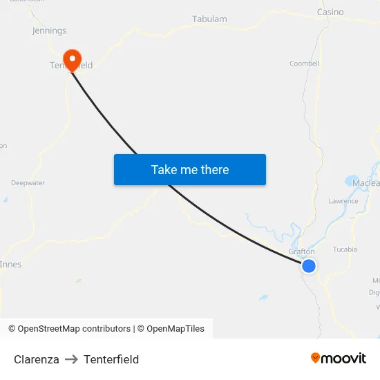Clarenza to Tenterfield map