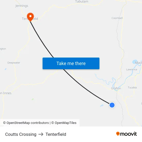 Coutts Crossing to Tenterfield map