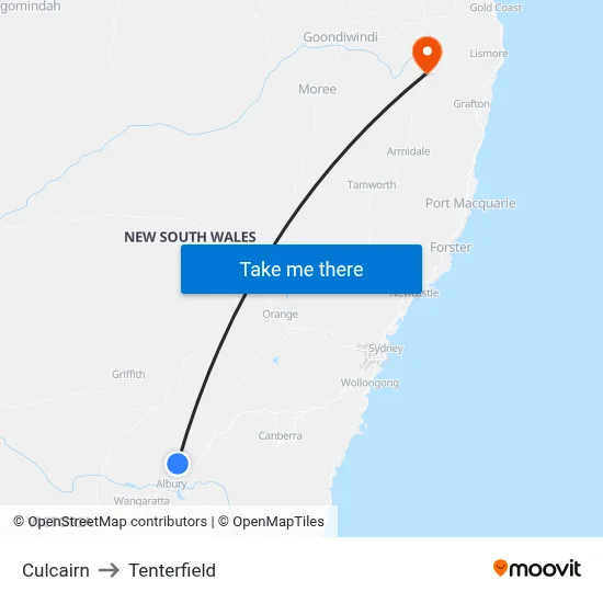 Culcairn to Tenterfield map