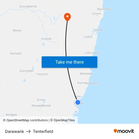 Darawank to Tenterfield map