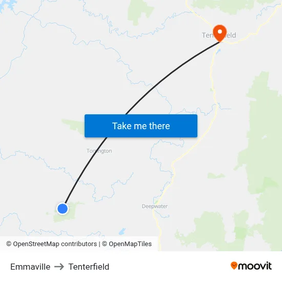 Emmaville to Tenterfield map