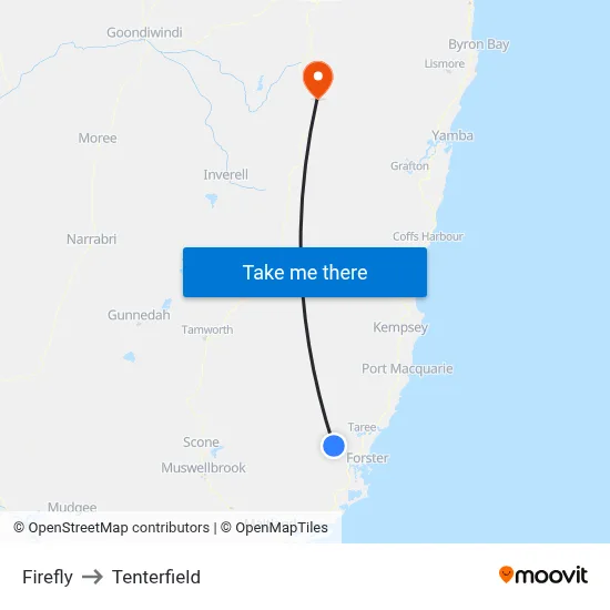 Firefly to Tenterfield map
