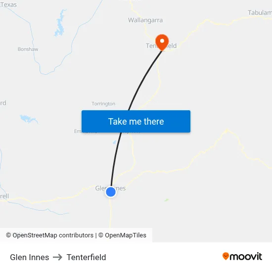 Glen Innes to Tenterfield map