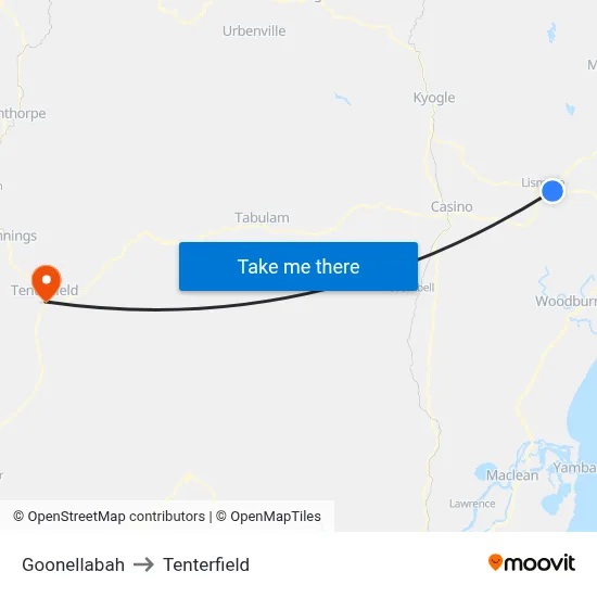 Goonellabah to Tenterfield map
