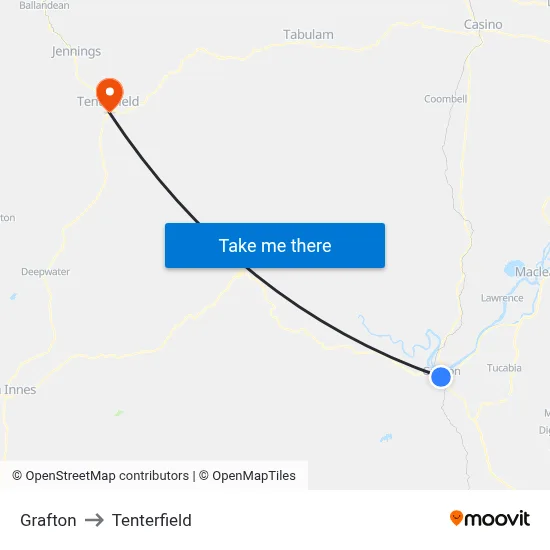 Grafton to Tenterfield map