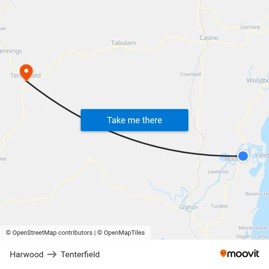 Harwood to Tenterfield map