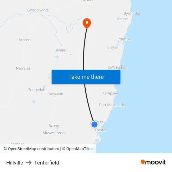 Hillville to Tenterfield map