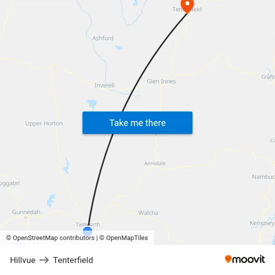 Hillvue to Tenterfield map