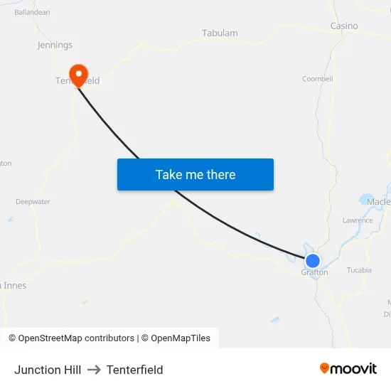 Junction Hill to Tenterfield map