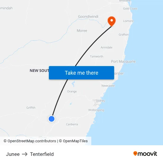 Junee to Tenterfield map