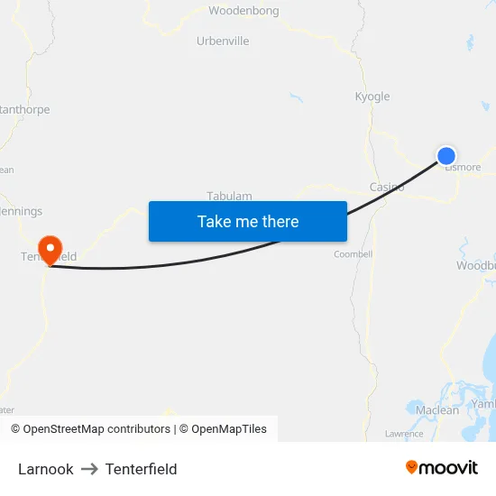 Larnook to Tenterfield map