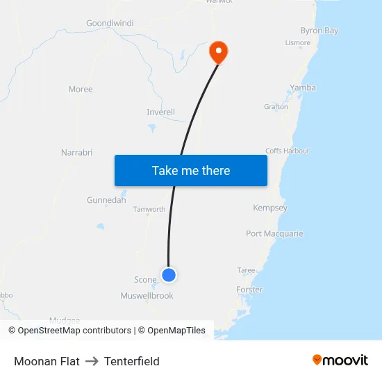 Moonan Flat to Tenterfield map