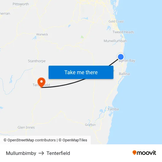 Mullumbimby to Tenterfield map