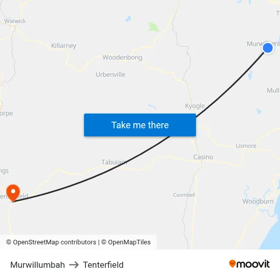 Murwillumbah to Tenterfield map