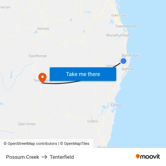 Possum Creek to Tenterfield map
