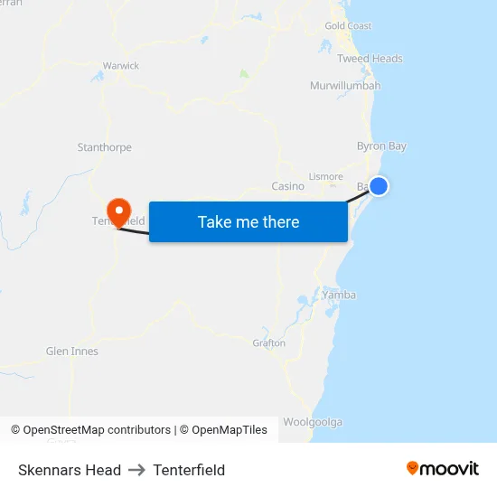 Skennars Head to Tenterfield map