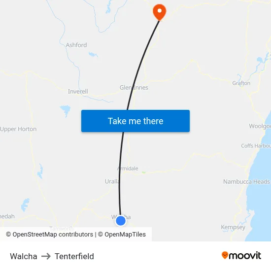 Walcha to Tenterfield map