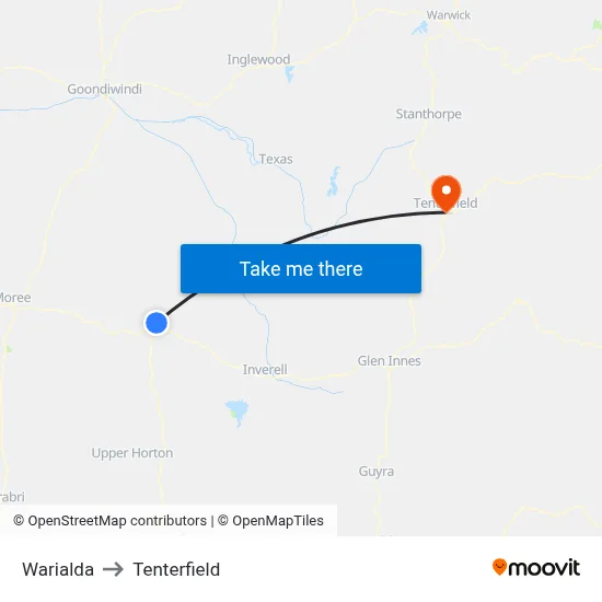 Warialda to Tenterfield map