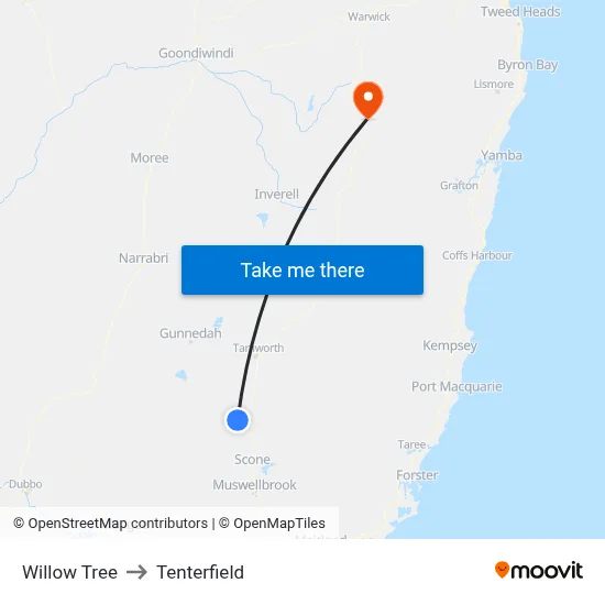Willow Tree to Tenterfield map