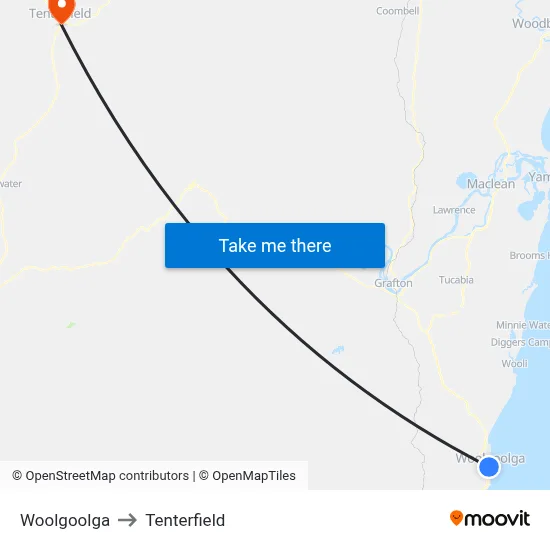 Woolgoolga to Tenterfield map
