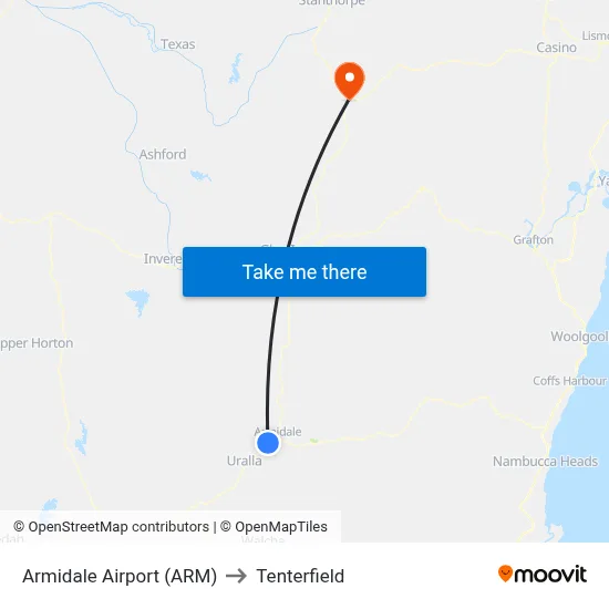 Armidale Airport (ARM) to Tenterfield map
