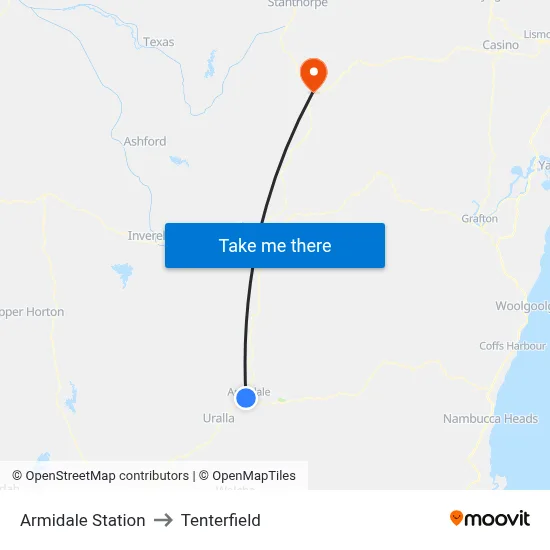 Armidale Station to Tenterfield map