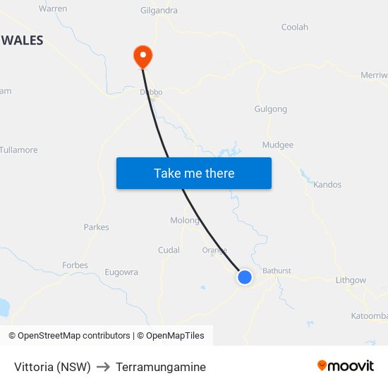 Vittoria (NSW) to Terramungamine map