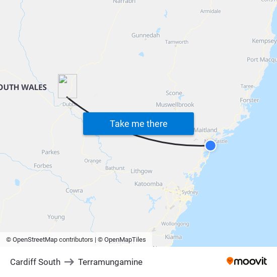 Cardiff South to Terramungamine map