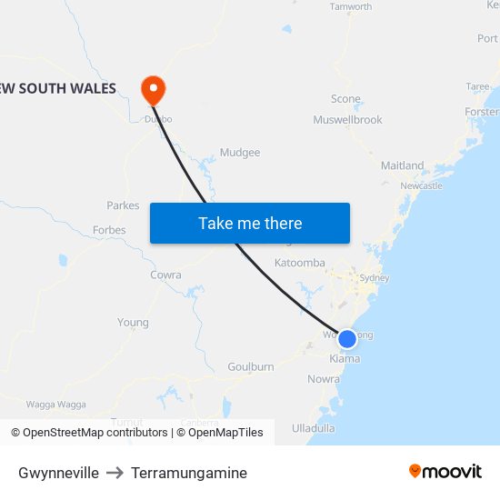 Gwynneville to Terramungamine map