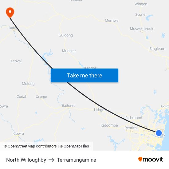 North Willoughby to Terramungamine map