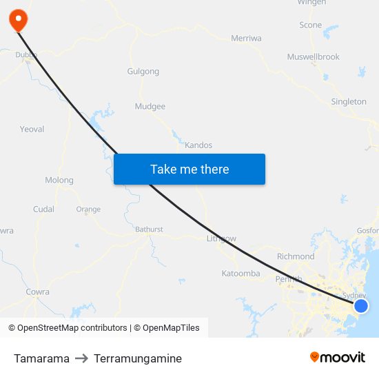 Tamarama to Terramungamine map