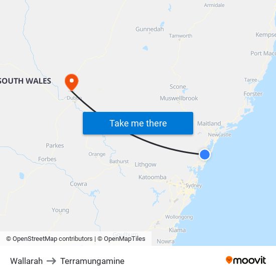 Wallarah to Terramungamine map