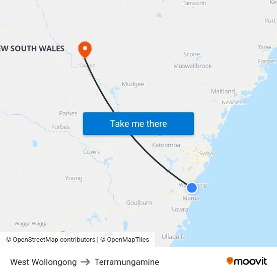 West Wollongong to Terramungamine map