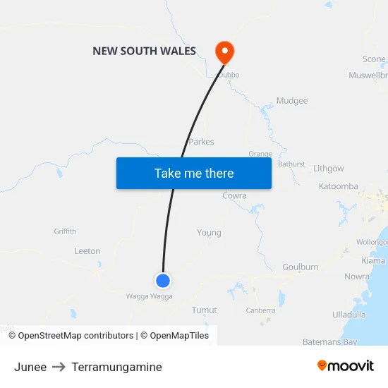 Junee to Terramungamine map