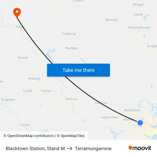Blacktown Station, Stand M to Terramungamine map
