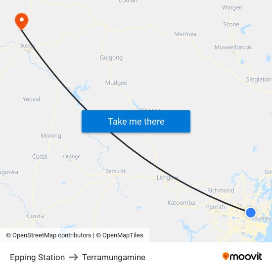 Epping Station to Terramungamine map