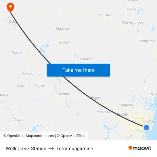 Wolli Creek Station to Terramungamine map
