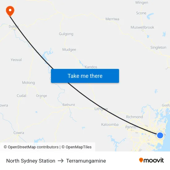 North Sydney Station to Terramungamine map