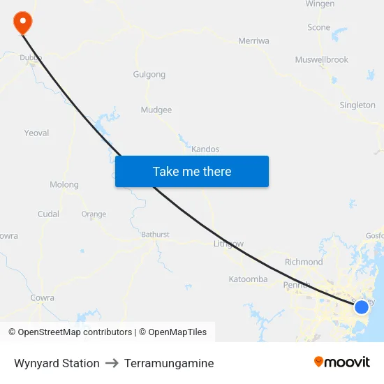 Wynyard Station to Terramungamine map