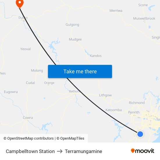 Campbelltown Station to Terramungamine map