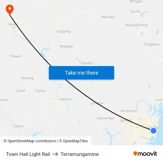 Town Hall Light Rail to Terramungamine map